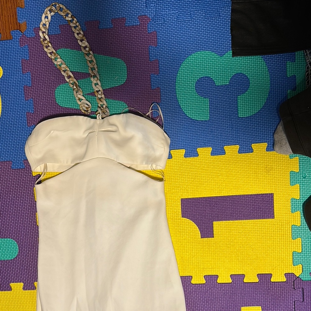 White Strapless Dress with Chain Straps